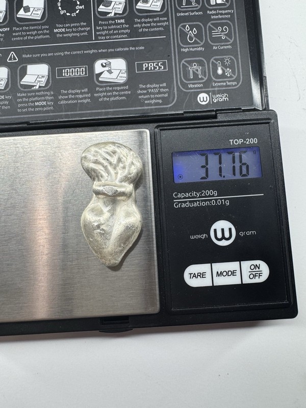 Solid .925 Sterling Silver Hand Poured Sacred Heart Ingot- 37.76 Grams Stamped