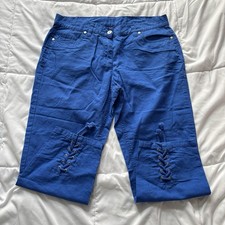 Vintage 90s Y2K Hip Hop Womens Size 8 Blue Capri Pants Casual Linen Blend Beach