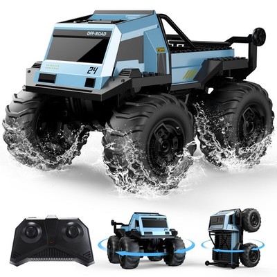 DEERC Amphibious RC Car Waterproof 4WD Stunt Truck with Blocks 60 Min Play
