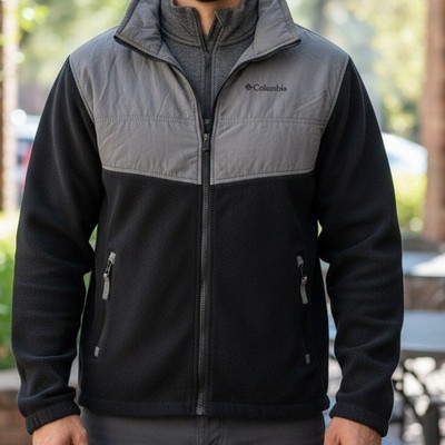 Columbia Mens Interchange Full Zip Fleece Jacket Black Gray Colorblock Medium