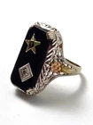 Art Deco Onyx and Diamond Ring in 10k Gold, 1920's, Vintage Jewelry