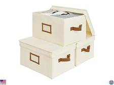 StorageWorks Ivory Large Storage Bins - 3-Pack Decorative Boxes with Lids &