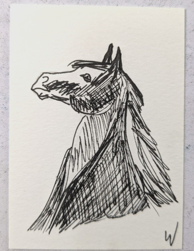 ACEO Original Horse Miniature Equine Art Unique OOAK Ink Drawing Art Wachtel