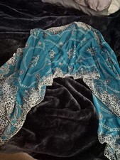 Women's scarf pullover poncho Type Slit Sleeves Pearl Accents Green Printed