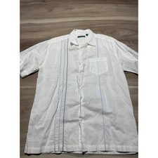 Cubavera Button Up Shirt Mens Medium White Embroidered Linen Blend Guayabera Top