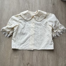 Handmade Cream Lace Blouse Vintage 2T Peter Pan Collar Pearl Heart Buttons Read