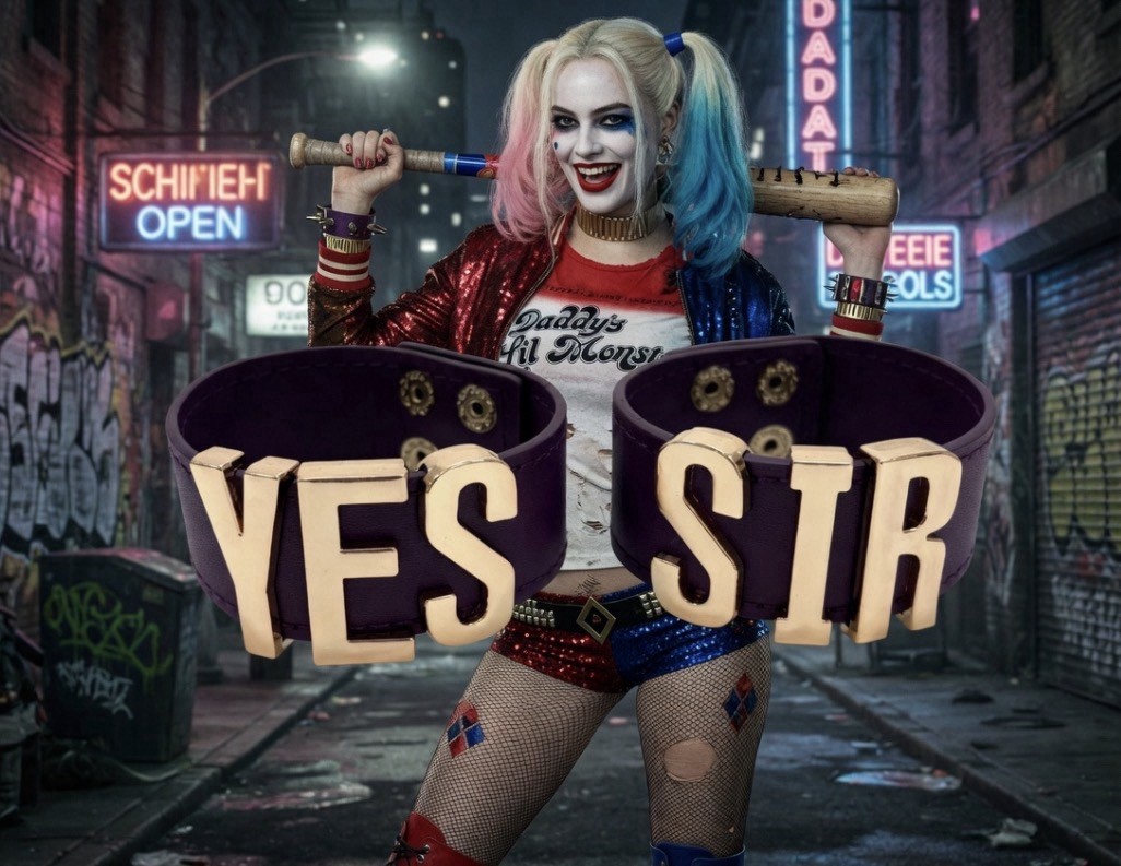 Harley Quinn Pair of YES SIR BRACELETS Suicide Squad purple Cuff Wristband
