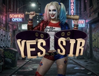 Harley Quinn Pair of YES SIR BRACELETS Suicide Squad purple Cuff Wristband