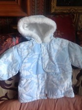 LOVELY BABY WARM PADDED COAT, WITH HOOD, FRENCH DESIGNER CLAYEUX, AGE 6mth, BLUE