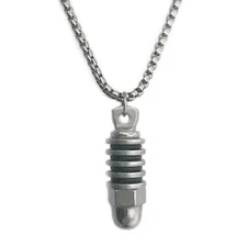 Stainless Steel Silver & Black Vertical Bullet Style Oval Mens Pendant Necklace