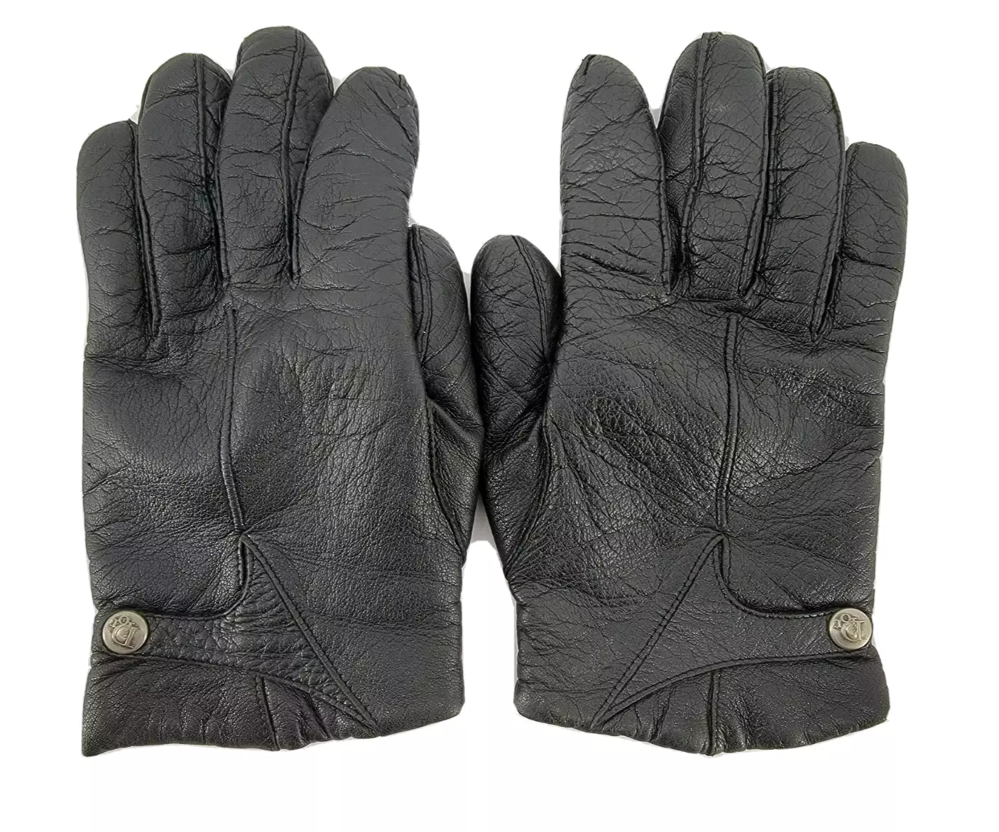 Gants vintage Dior en cuir noir pour hommes grands fabriqués en Hongrie doublure en laine
