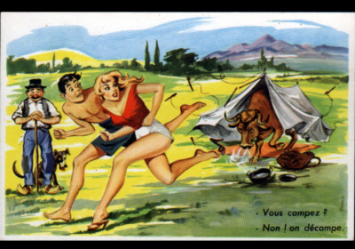 Couple D Amoureux En Camping Sauvage Dans Pature A Taureau Humour Ebay