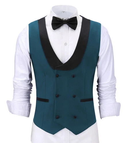 Men's Shawl Collar Vest Double Breasted Slim Prom Blazer Tops Waistcoat Waitress - Bild 19 von 42