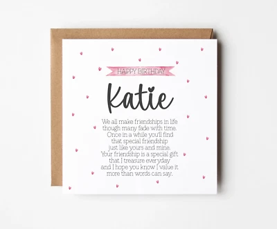 MELISSA JANE CARD CO. Personalised Special Friend Birthday Card for her Best Friendship Poem