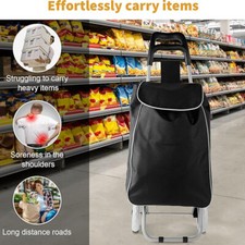 Folding Shopping Cart with 2 Wheel Large Lightweight Trolleys Waterproof Bag UK
