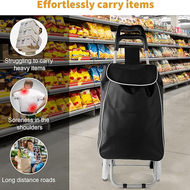 Shopping Cart Foldable 2-in-1 Foldable Shopping Cart With Wheels - 25kg Capacity Grocery Trolley With Waterproof Bag Portable Grocery Carrier - Foto 4
