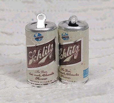 Vintage SCHLITZ BEER CAN Charm Set of 2 Retro 70s Party Metal Loop DIY Jewelry