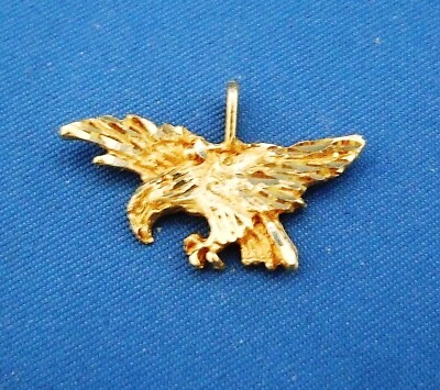 14K gestempelt massiv Gold 3D Diamantschliff Weißkopfseeadler im Flug Charm Anhänger