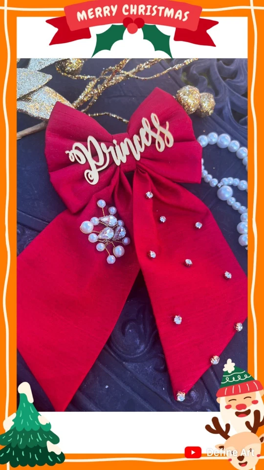 банты для волос для девочек, ручной работы жемчужные банты для хвоста, тканевые жемчужные банты для дам - Изображение 3 из 4