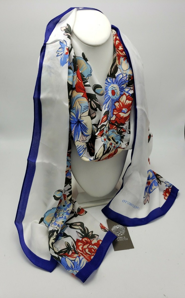 $48 VINCE CAMUTO 100% SILK MARINE BLUE FLORAL SCARF Q9 | eBay