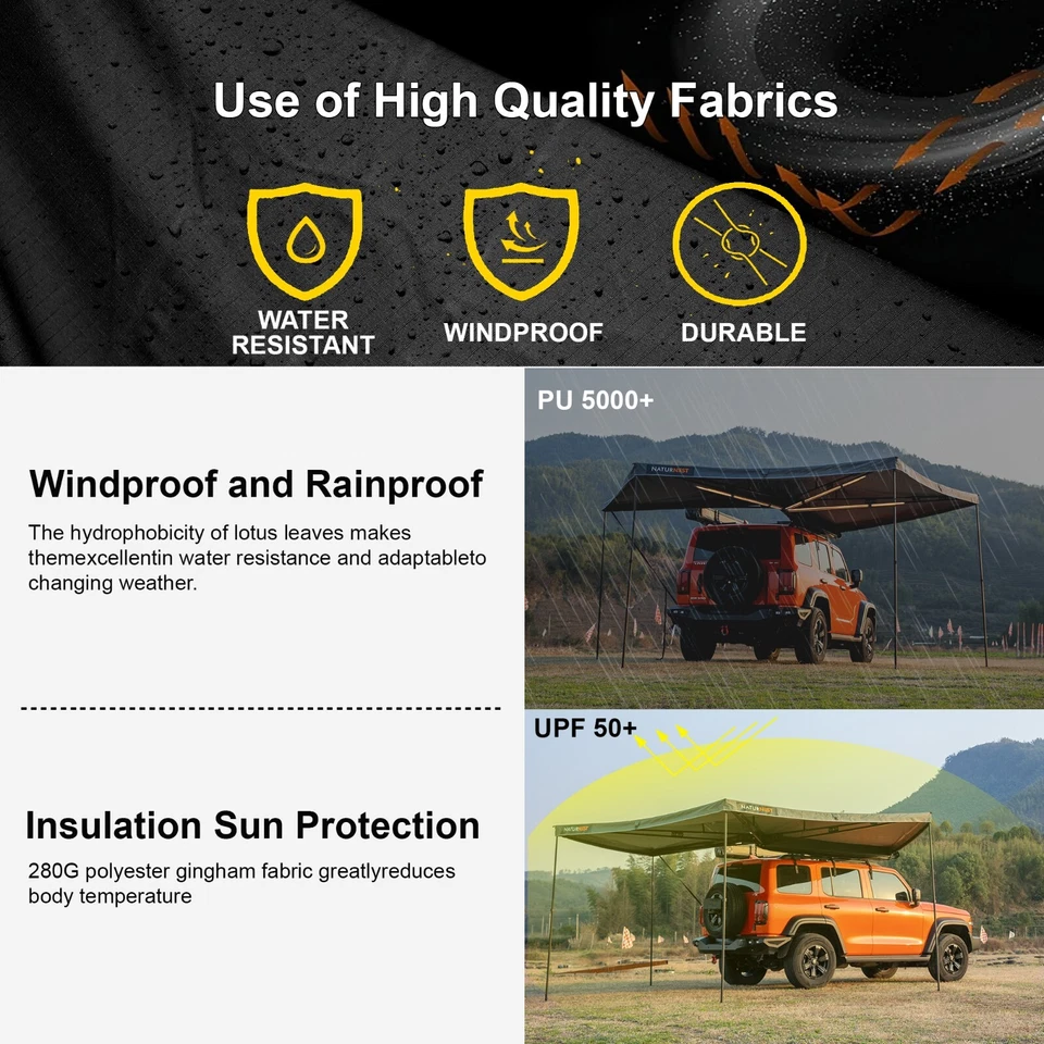 Toldo lateral de carro Naturnest 270 veículo guarda-sol acampamento passageiro lateral para SUV Jeep - Imagem 3 de 4