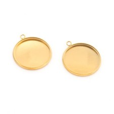 Vintageparts Fassung Edelstahl mit IP-Goldbeschichtung für 20mm Cabochons 2St
