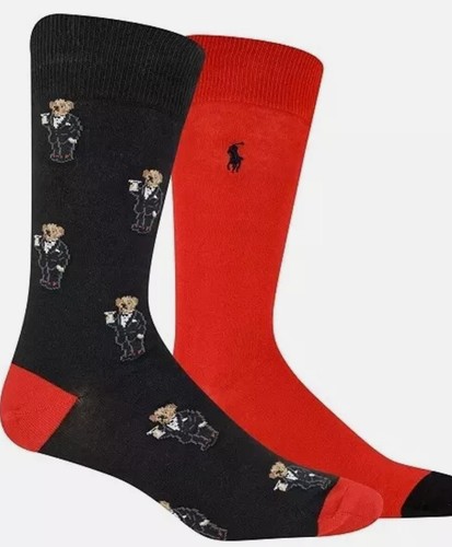 POLO RALPH LAUREN Socks Mens Martini Polo Bear Set 4 Pairs Black Red 10-13 - Picture 2 of 4