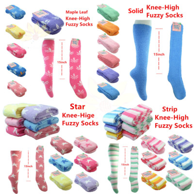4-12 Pairs Women Girl Winter Socks Cozy Fuzzy Slipper Long Fleece Knee High Lot