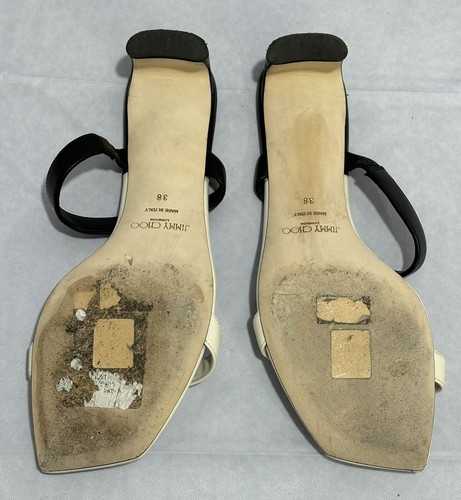 Jimmy Choo Kyda 35 Off-White Black Leather Sandals Dual Strap Low Heel NICE Shoe - Picture 16 of 24