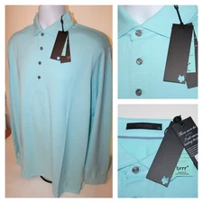 GREYSON Mens XL POLO SHIRT OMAHA LONG SLEEVE CATTAIL BLUE BRRR TECH GOLF