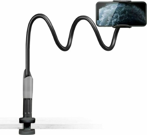 Support de téléphone en col de cygne Saiji bras flexible pour bureau ou lit noir/gris