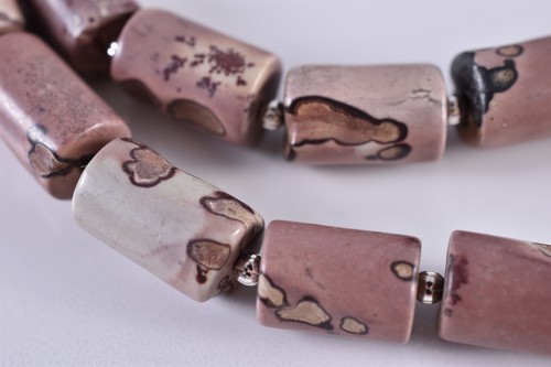 20" Vintage Natural Pink Multicolor Mokite Jasper Tube Beaded Earthy Necklace - Picture 6 of 12