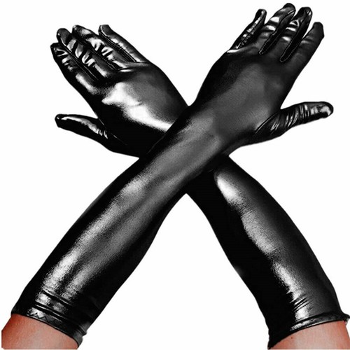 Sexy Guantes Elásticos de Cuero Sintético Look Húmedo Brillante Prendas para club nocturno Guantes de baile - Imagen 7 de 17