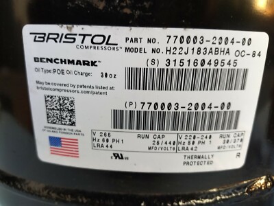 Daiken Compressor 300054275 Bristol H22J183ABH | eBay
