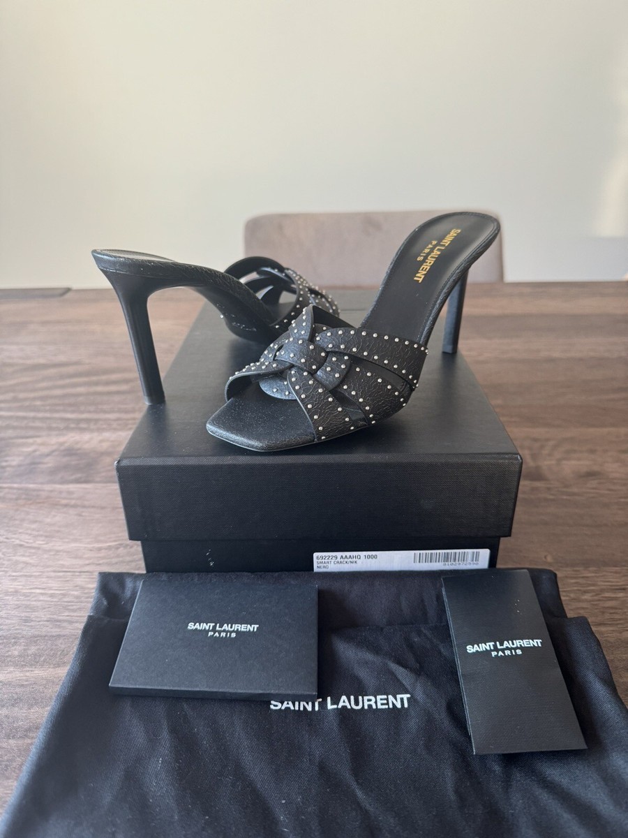 NEW Saint Laurent Tribute Studded Cracked Leather Stiletto NEW Saint Laurent Tribute Studded Cracked Leather Stiletto