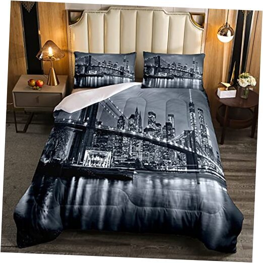 Brooklyn Bridge Soft Comforter Set Kids New York City Black and Queen Multi 31