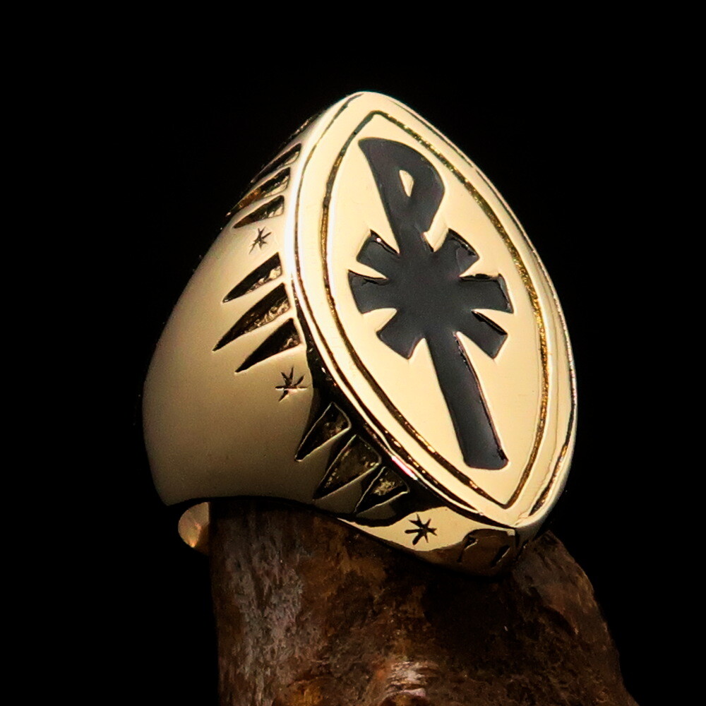 MENS BRASS CLERUS COSTUME RING CHRISTIAN SYMBOL CHI RHO XP CROSS