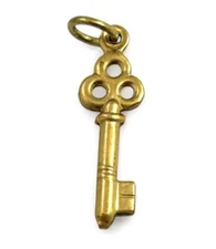 Vintage Key Charm Puffy Pendant Skeleton Key Sentimental Jewelry Gift Brass