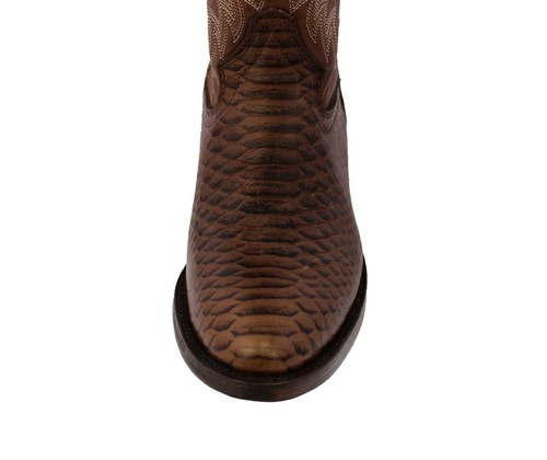 Mens Brown Cowboy Boots Leather Snake Pattern Western Round Toe Bota - Picture 4 of 7