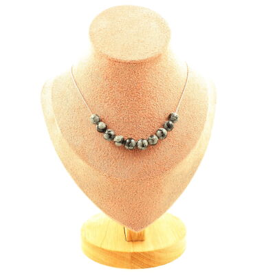 Halskette 10 Perlen Obsidian Schneeflocke 8 mm. Stahlkette Halskette weiblich