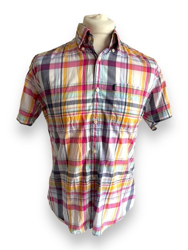 Barbour Plaid Check Button Down Short Sleeved Shirt Cotton Medium Tailored Men’s - Picture 4 of 24