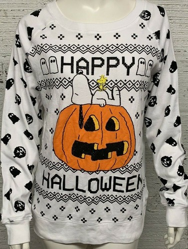 Peanuts Happy Halloween White Long Sleeve Woodstock Junior Top Size XL - Picture 2 of 8