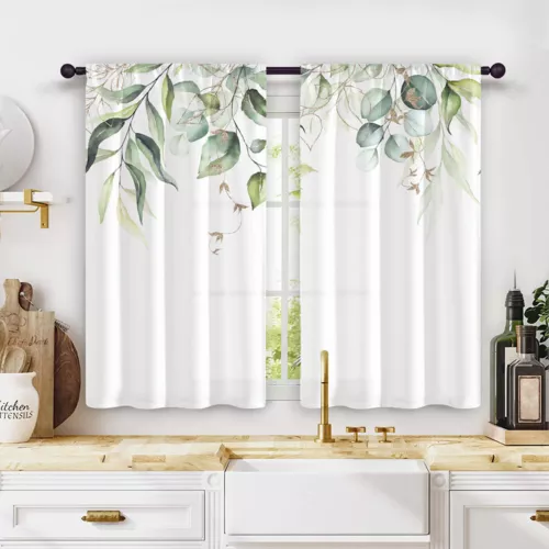 2X Rod Pocket Floral Blackout Valance Kitchen Waterproof Window Curtains Drapes - Picture 45 of 54