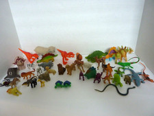 Large Mixed Lot of 42 Toy Zoo Animals, Dinosaurs, Farm Animals, Cats, Dogs,