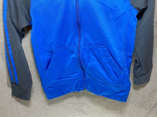 Adidas Sweater Boys S Blue Black Full Zip Logo Spell Out Hooded Kids Youth - Picture 3 of 8