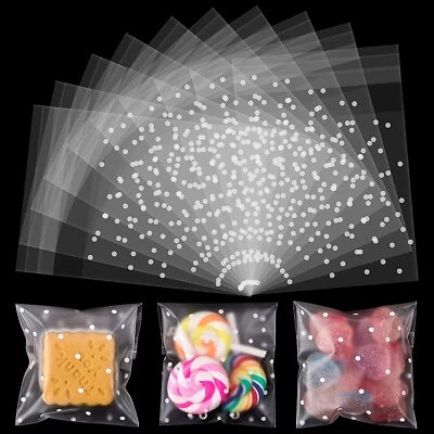 100pc White Dots Self Adhesive Plastic Cookie Bag Candy Gift Packaging Birthday