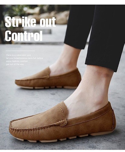 Men's Genuine Leather Casual Shoes Comfortable Driving Moccasins Slip on Loafers - Picture 9 of 21