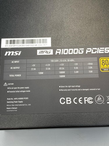 MSI MPG A1000G PCIE 5.1 & ATX 3.1 Gaming Power Supply - Afbeelding 7 van 9