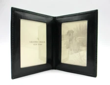 Bifold Frame MINI Holds Two 2x3" Photos Leather Bi-fold DARK GREEN