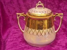 Antike Zuckerdose mit Doppelhenkel Irisierend C. Thielsch Altwasser Schlesien